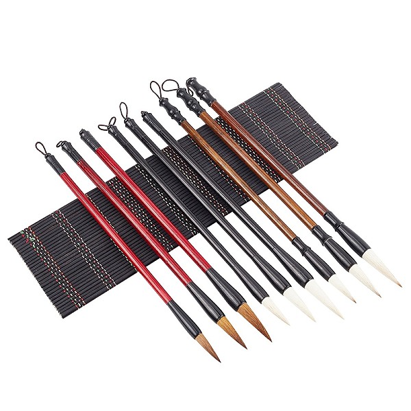 PandaHall Calligraphy Brushes Pen Set, with Roll-up Bamboo Brush Holder, for Professional Calligraphy, Black, 300~305x245~295x2.5~5.5mm...