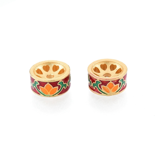 

PandaHall Alloy Enamel Beads, Matte Gold Color, Column with Flower, FireBrick, 10x5mm, Hole: 1.8mm Alloy+Enamel Column Red