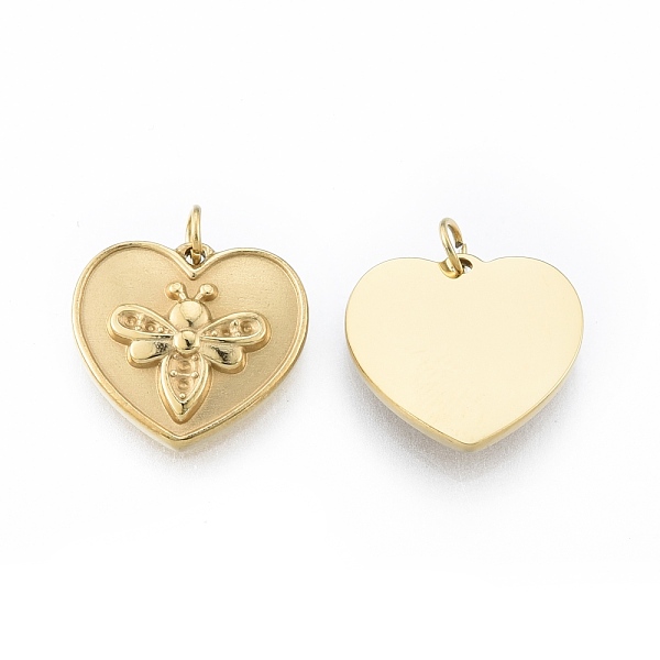 

PandaHall Ion Plating(IP) 304 Stainless Steel Pendant Rhinestone Settings, with Jump Rings, Heart with Bees, Real 14K Gold Plated, Fit for...