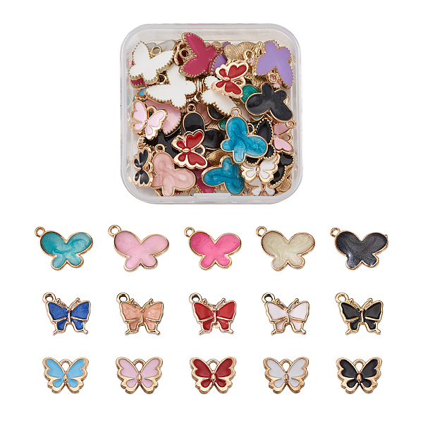 

PandaHall Alloy Enamel Pendants, Butterfly, Mixed Color, 10.5~17x13~14.5x2mm, hole: 1.4~1.8mm, 60pcs/box Alloy+Enamel Butterfly Multicolor