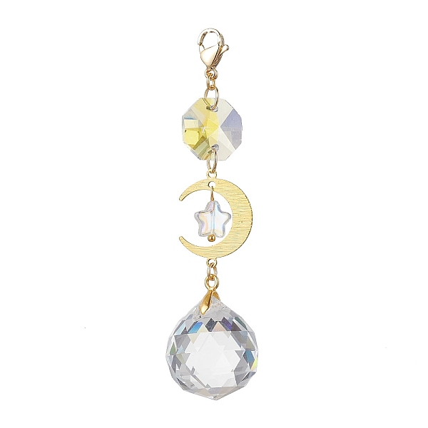 

PandaHall Brass Pendant Decoration, Glass Teardrop/Octagon and Lobster Claw Clasps Charm, Golden, Moon, 83mm Glass Moon