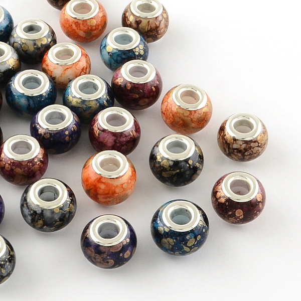 

PandaHall Rondelle Spray Painted Glass European Large Hole Beads, with Silver Color Plated Brass Cores, Mixed Color, 14~15x11~12mm, Hole..., Multicolor