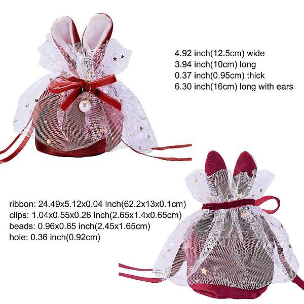 

PandaHall Velvet Jewelry Drawstring Gift Bags, Rabbit Ear Bags, with Plastic Pearl Beads & Ribbons, Wedding Favor Candy Bags, Dark Red...