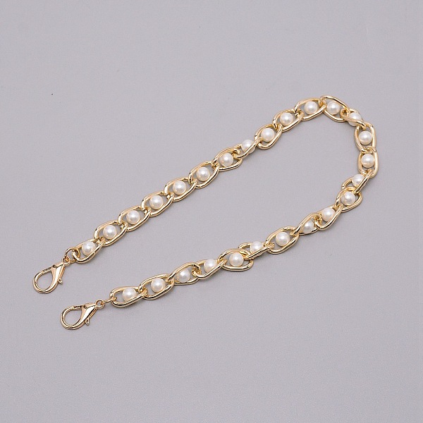 

PandaHall Zinc Alloy Bag Straps, with Resin Pearl Beads & Lobster Claw Clasps, Bag Repalcement Accessories, Light Gold, 46.2cm Alloy White