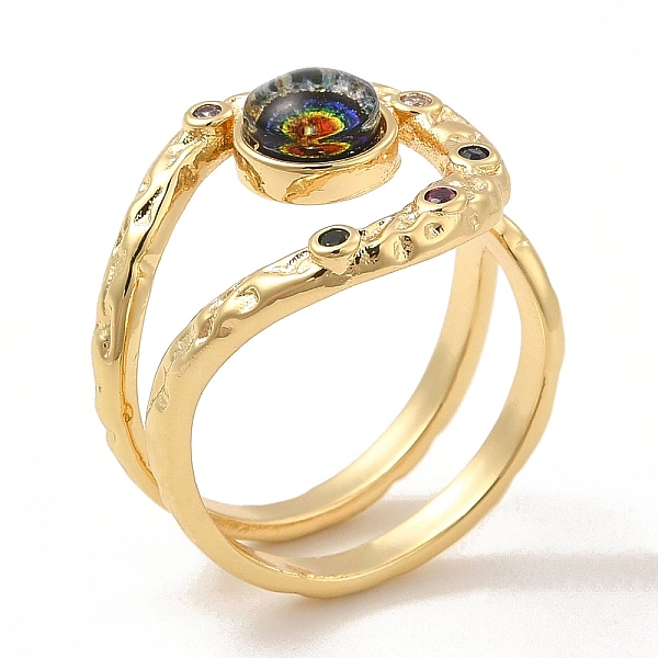 

PandaHall Resin Evil Eye Open Cuff Ring with Cubic Zirconia, Real 18K Gold Plated Brass Wire Wrap Jewelry for Women, Colorful, Inner...