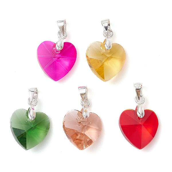 PandaHall Mixed Color Glass Pendants, with Silver Iron Loops, Heart, 19.5x14x7.5mm, Hole: 3.5x4mm Iron+Glass Heart Multicolor