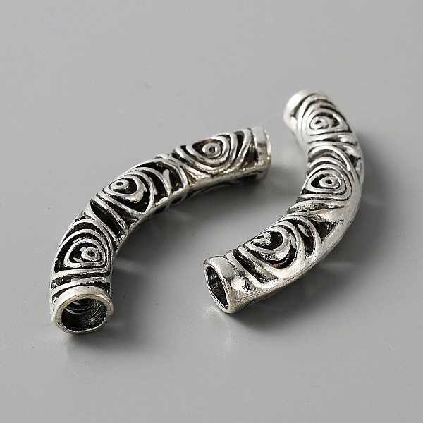 

PandaHall Tibetan Style Alloy Curved Tube Beads, Curved Tube Noodle Beads, Hollow, Antique Silver, 52x8mm, Hole: 6mm Alloy Tube