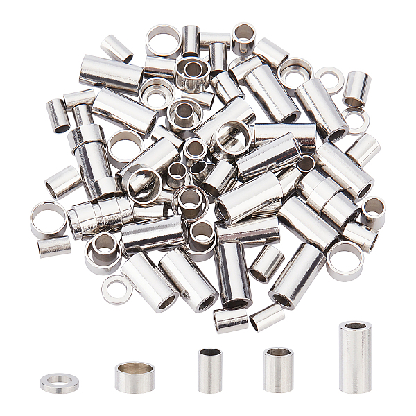 

PandaHall UNICRAFTALE About 100Pcs 5 Style Spacer Beads Stainless Steel Color Tube Beads 304 Stainless Steel Round Ring Stopper Beads...