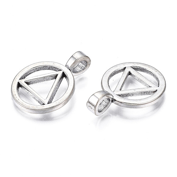 

PandaHall Tibetan Style Alloy Pendants, Cadmium Free & Lead Free, Ring with Triangle, Antique Silver, 26x19x2mm, Hole: 4x5mm, about...