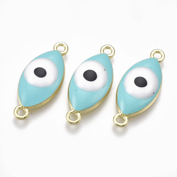 

PandaHall Alloy Links connectors, with Enamel, Evil Eye, Light Gold, Dark Turquoise, 25x10.5x4mm, Hole: 1.8mm Alloy+Enamel Evil Eye Cyan