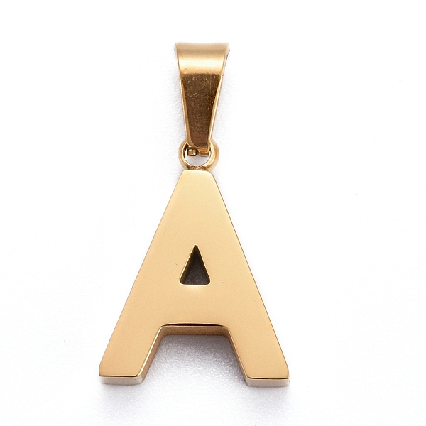 

PandaHall Ion Plating(IP) 304 Stainless Steel Letter Pendants, Manual Polishing, Alphabet, Golden, Letter.A, 18.5x13.7x3.5mm, Hole: 7x3.5mm...