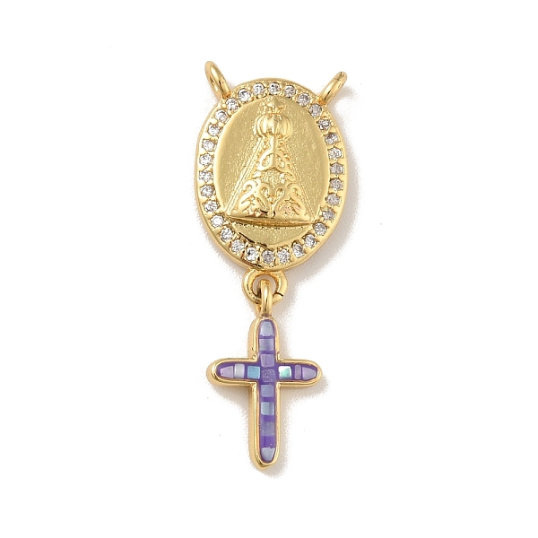 

PandaHall Brass Charms, with Shell, Cadmium Free & Lead Free, Long-Lasting Plated, Oval with Cross, Real 18K Gold Plated, Mauve, 30mm, Hole..., Purple