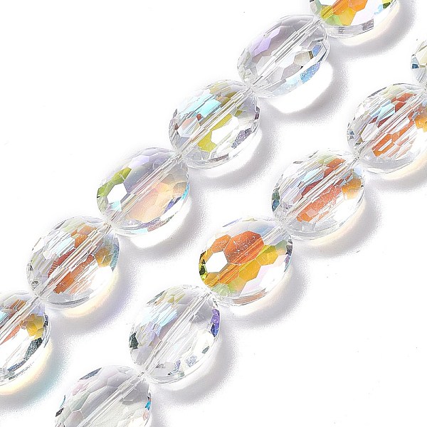 

PandaHall Faceted Glass Beads Strands, Clear, Oval, 16x12x7.5mm, Hole: 1.2mm, about 50pcs/strand, 31.50''(80cm) Glass Oval Clear