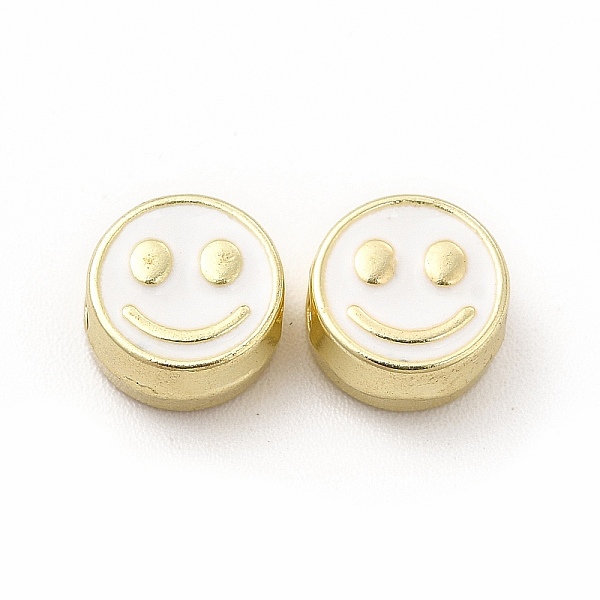 

PandaHall Rack Plating Alloy Enamel Beads, Cadmium Free & Nickel Free & Lead Free, Flat Round with Smiling Face Pattern, Light Gold, White...