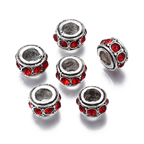 

PandaHall Alloy Rhinestone European Beads, January Birthstone Beads, Large Hole Beads, Cadmium Free & Lead Free, Fit European Bracelet..., Red