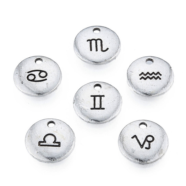

PandaHall Tibetan Style Alloy Charms, Cadmium Free & Lead Free, Flat Round, 12 Constellations, 12.5mm, Hole: 1.6mm, about 840pcs/1000g Alloy...