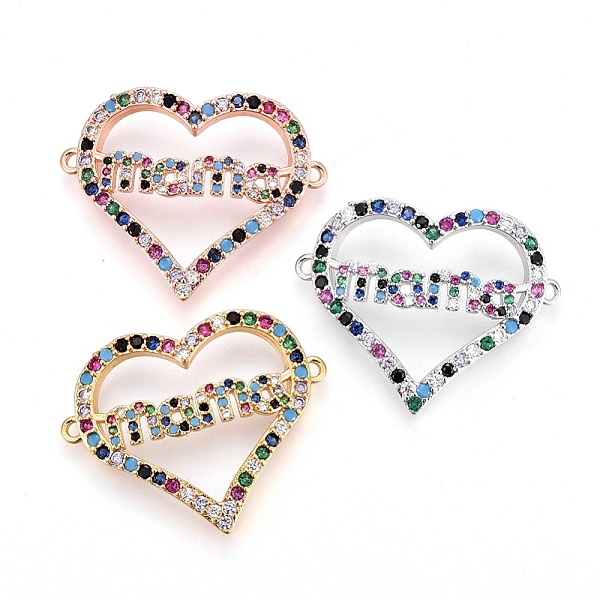

PandaHall Brass Micro Pave Cubic Zirconia Links, For Mother's Day Jewelry Making, Heart with Word Mama, Colorful, Mixed Color, 22x27.5x4mm...