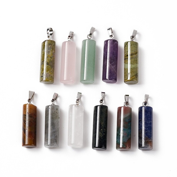 

PandaHall Natural Mixed Stone Pendants, with Platinum Tone Brass Findings, Column Charm, 27x8mm, Hole: 6x3.2mm Mixed Stone Column