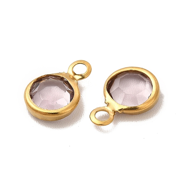 

PandaHall Ion Plating(IP) 304 Stainless Steel with Glass Charms, Real 18K Gold Plated, Faceted Flat Round, Flamingo, 9.5x6.5x2mm, Hole..., Pink