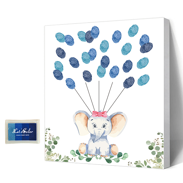

PandaHall Canvas Fingerprint Painting, with Wood Frame and 1 Box Four Color Printing Mud and 2Pcs Traceless Nail, Elephant Pattern...