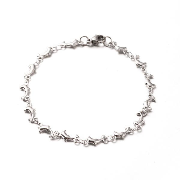 

PandaHall 304 Stainless Steel Dolphin Link Bracelets, with Lobster Claw Clasps, Stainless Steel Color, 7-7/8 inch(200mm), 6x2mm 304...