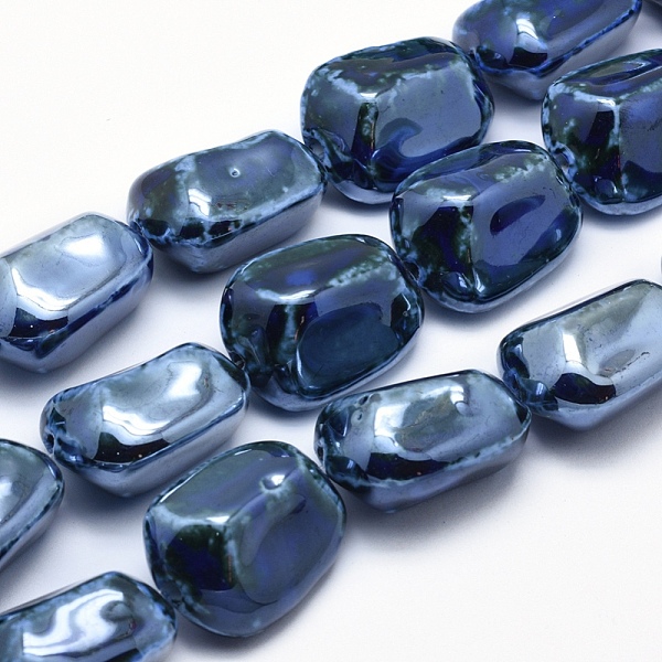 

PandaHall Handmade Eco-Friendly Porcelain Beads, Nuggets, Marine Blue, 34~35x26~27x18~20mm, Hole: 3mm Porcelain Nuggets Blue