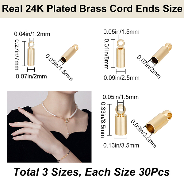 

PandaHall CREATCABIN 90Pcs 3 Size Brass Cord Ends, End Caps, Long-Lasting Plated, Real 24K Gold Plated, 7~8.5x2~3.5mm, Hole: 1.2~1.5mm...