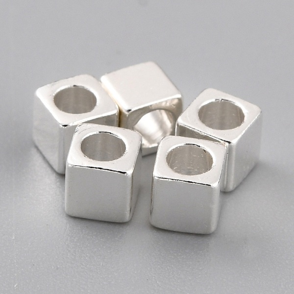 

PandaHall Brass Spacer Beads, Long-Lasting Plated, Cube with Round Hole, 925 Sterling Silver Plated, 3x3x3mm, Hole: 1.8mm Brass Cube
