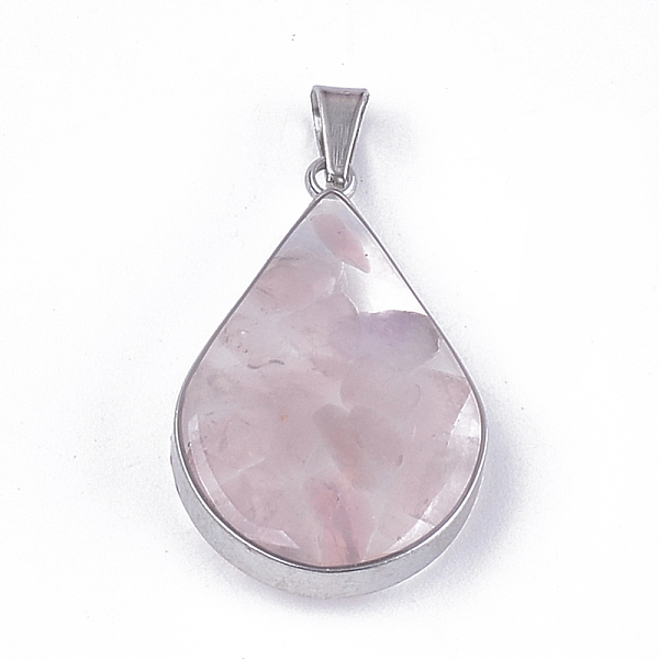 

PandaHall Natural Rose Quartz Pendants, with Glass and 304 Stainless Steel Findings, teardrop, Stainless Steel Color...