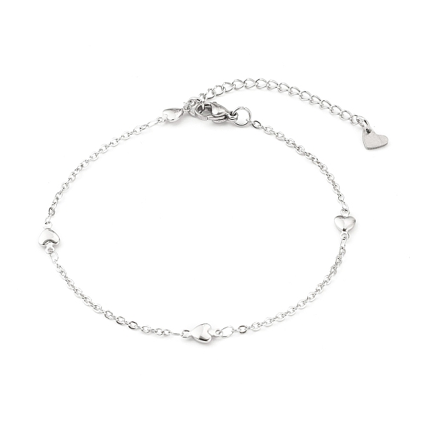 

PandaHall 304 Stainless Steel Cable Chain Anklets, with Heart Links and Lobster Claw Clasps, Stainless Steel Color, 8-5/8 inch(21.8cm)...