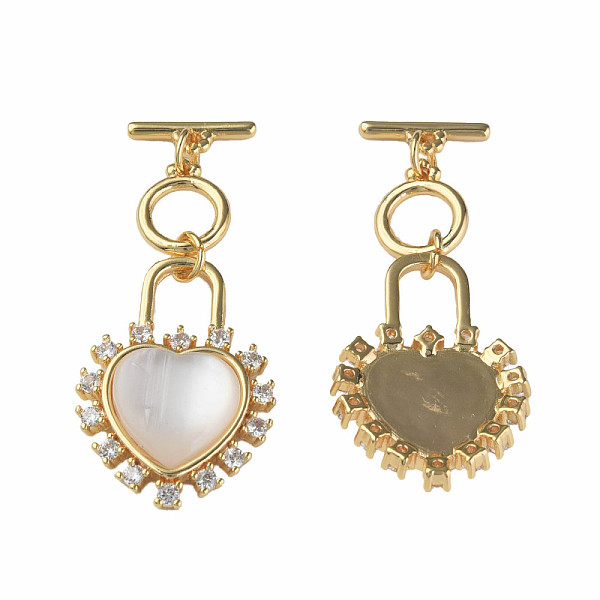 

PandaHall Brass Micro Pave Clear Cubic Zirconia Toggle Clasps, with Cat Eye, Nickel Free, Heart, Real 18K Gold Plated, 44mm, Hole: 1mm...