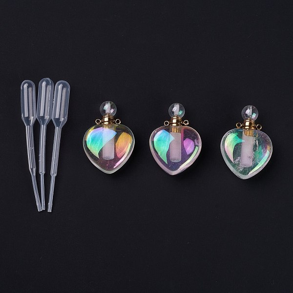 

PandaHall Angel Aura Quartz, Faceted Natural Quartz Crystal Pendants, Openable Perfume Bottle, with Golden Tone Brass Findings and Plastic...
