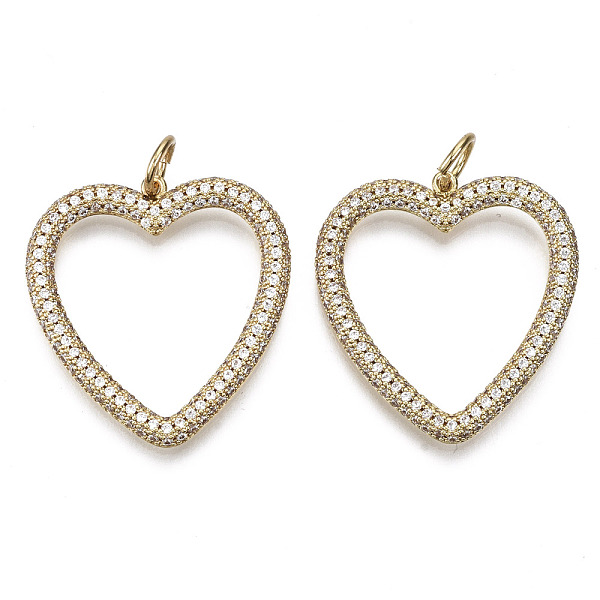 

PandaHall Brass Micro Pave Cubic Zirconia Pendants, with Jump Ring, Heart, Nickel Free, Real 16K Gold Plated, Clear, 31x29x3mm, Hole: 5mm...