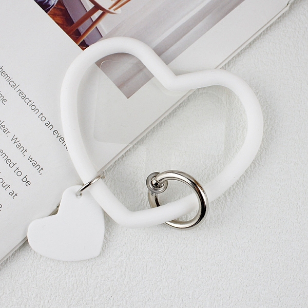 PandaHall Silicone Heart Loop Phone Lanyard, Wrist Lanyard Strap with Plastic & Alloy Keychain Holder, White, 7.5x8.8x0.7cm Silicone White