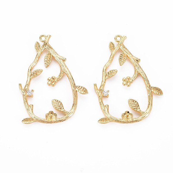 

PandaHall Brass Micro Pave Clear Cubic Zirconia Pendants, Nickel Free, Teardrop with Leaf, Real 18K Gold Plated, 31x22.5x3mm, Hole: 1mm...