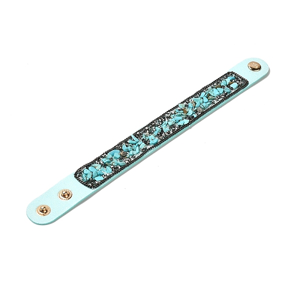 

PandaHall Faux Suede Snap Cord Bracelet, Synthetic Turquoise & Shell Chips Beaded Wristband for Men Women, 8-5/8 inch(22cm) Synthetic..., Cyan