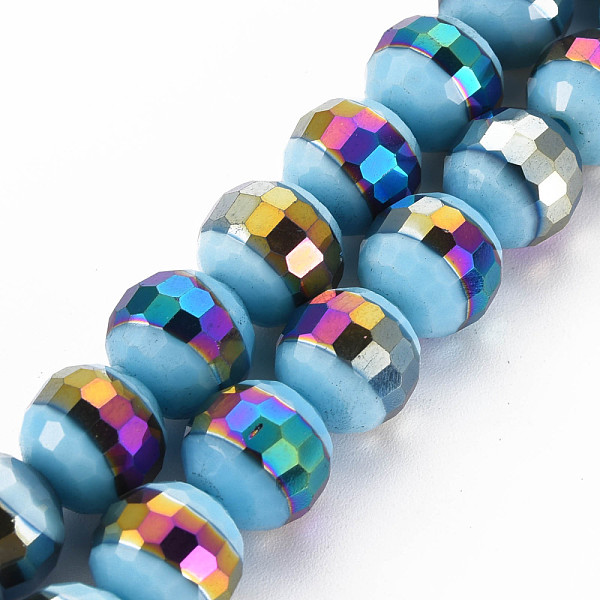 

PandaHall Electroplate Opaque Solid Color Glass Beads Strands, Rainbow Color Plated, Faceted, Round, Light Sky Blue, 12x11mm, Hole: 1.5mm...