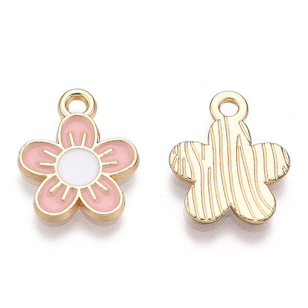 

PandaHall Alloy Enamel Pendants, Cadmium Free & Lead Free, Sakura, Light Gold, Pink, 16x13x2mm, Hole: 1.8mm Alloy+Enamel Flower Pink