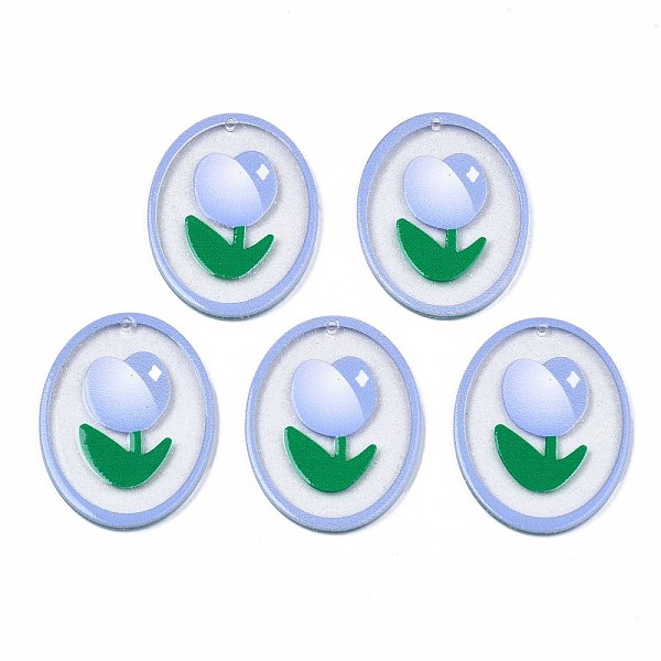 

PandaHall Transparent Printed Acrylic Pendants, with Glitter Powder, Oval with Flower, Lilac, 38x28x2mm, Hole: 1.4mm Acrylic Oval Purple
