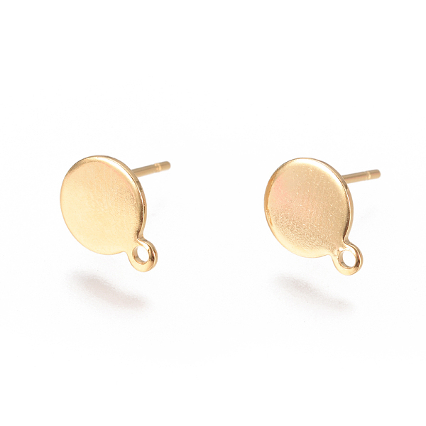 

PandaHall 304 Stainless Steel Ear Stud Components, with Loop and Flat Plate, Flat Round, Golden, 10.5~12x8mm, Hole: 1.2mm, Pin: 0.7mm 304...