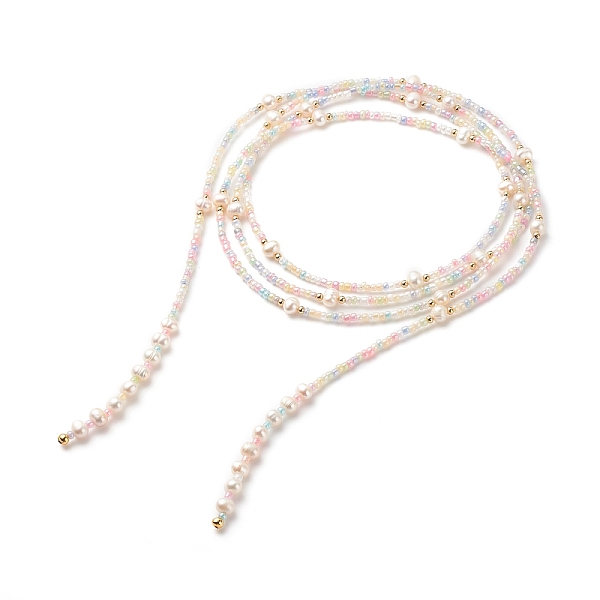

PandaHall Natural Pearl & Glass Seed Beaded Rope Knot Multi Layered Necklace for Women, Colorful, 60.24~60.63 inch(153~154cm) Pearl Pink