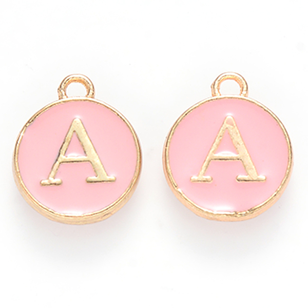 

PandaHall Golden Plated Alloy Enamel Charms, Cadmium Free & Lead Free, Enamelled Sequins, Flat Round with Letter, Pink, Letter.A, 14x12x2mm...