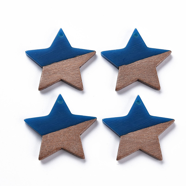 

PandaHall Opaque Resin & Walnut Wood Pendants, Two Tone, Star, Royal Blue, 26x28.5x3mm, Hole: 1.8mm Resin+Wood Star
