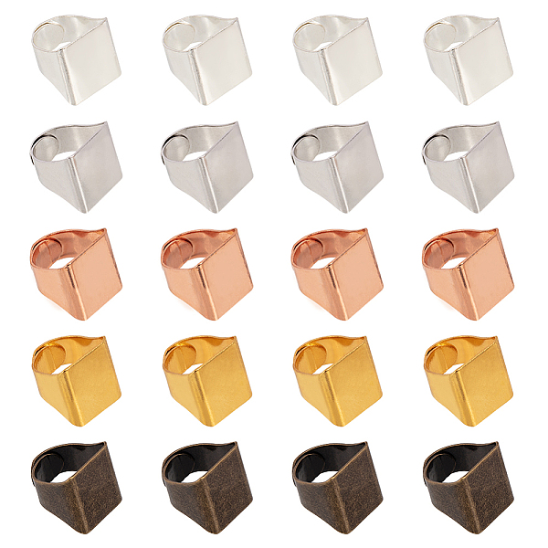 

PandaHall 30pcs 5 Colors Brass Ring Blanks Pad Rectangle Ring Pad Adjustable Finger Ring Base for Embellishment Jewelry Making Brass