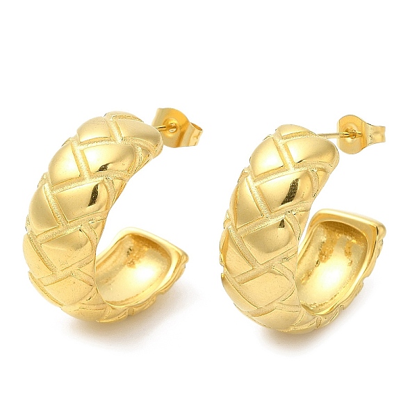 

PandaHall Ion Plating(IP) 304 Stainless Steel Rhombus Pattern Stud Earrings, Half Hoop Earrings, Real 18K Gold Plated, 24x9.5mm 304...