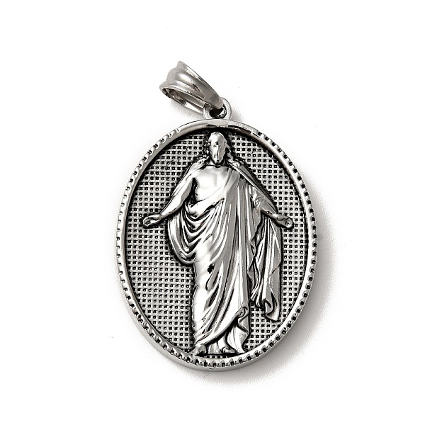 

PandaHall Tibetan Style 304 Stainless Steel Pendants, Religion, Oval with Man Pattern Charms, Antique Silver, 35.5x26x3.5mm, Hole: 5x7mm 304...