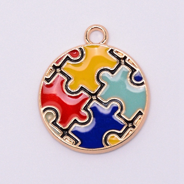 

PandaHall Alloy Enamel Pendants, Cadmium Free & Lead Free, Flat Round with Puzzle, Colorful, Light Gold, 23.5x19.5x1.5mm, Hole: 2.5mm...