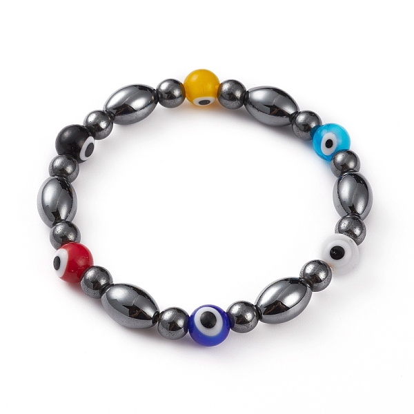 

PandaHall Non-Magnetic Synthetic Hematite Beads Stretch Bracelets, with Handmade Evil Eye Lampwork Round Beads, Mixed Color, Inner Diameter..., Multicolor