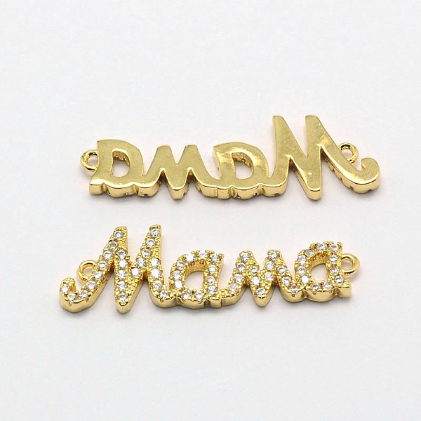 

PandaHall Word Mama Brass Micro Pave Cubic Zirconia Links, For Mother's Day Jewelry Making, Cadmium Free & Nickel Free & Lead Free, Golden...