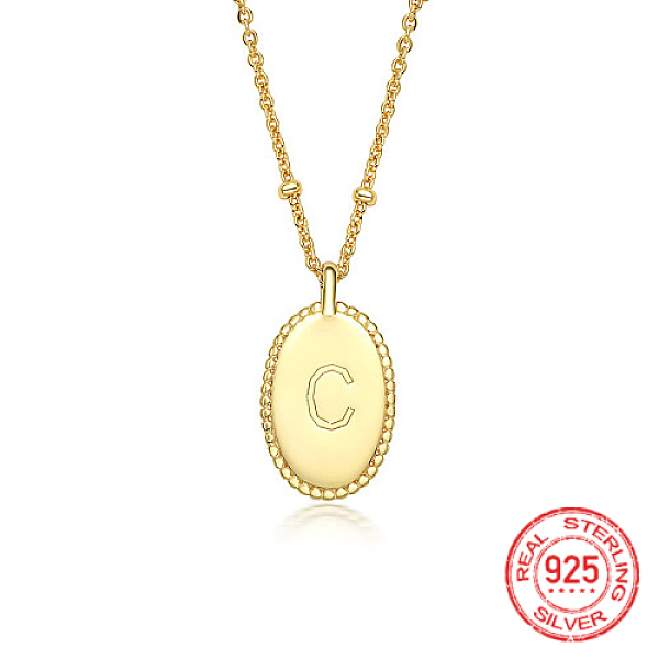 

PandaHall 925 Sterling Silver Letter Initial Oval Pendant Necklaces for Women, with Cable Chains, Real 18K Gold Plated, Letter C, 15.75 inch...